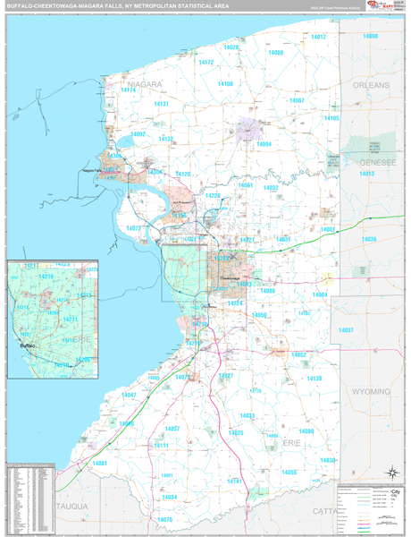Buffalo-Cheektowaga-Niagara Falls Metro Area Wall Map Premium Style